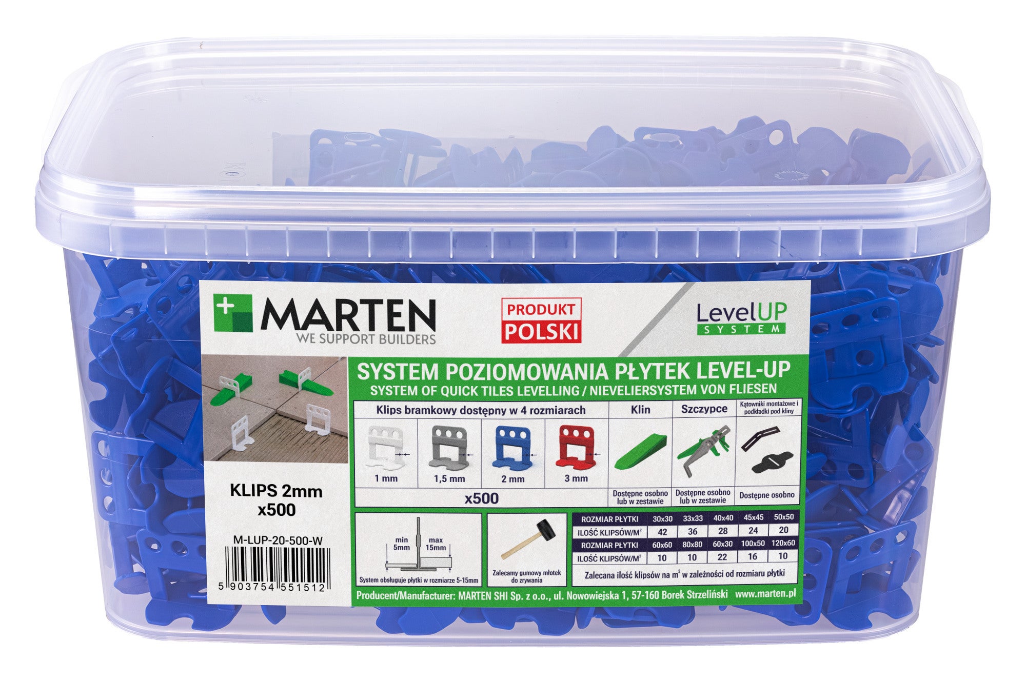Marten system poziomowania Level Up bramka 2mm 500 sztuk