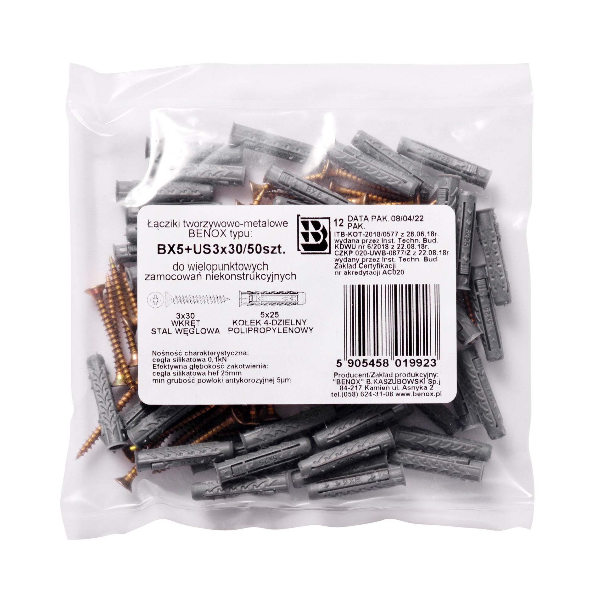 Kołek rozporowy fi 5 z wkrętem 3.0x30 mm (50 szt.) 1