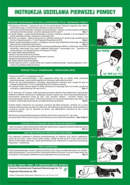 Znak informacyjny INSTRUKCJA UDZIELANIA PIERWSZEJ POMOCY