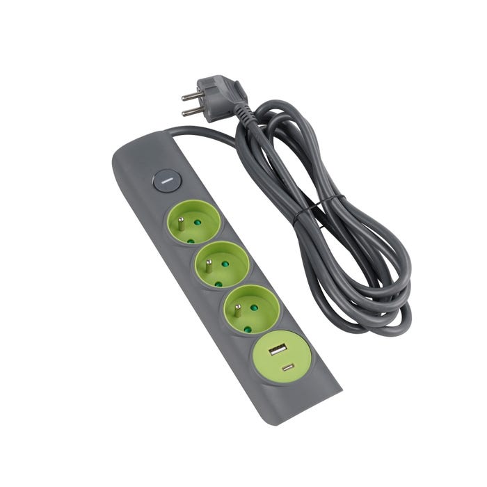 Przedłużacz 3m 3 gniazda z uziemieniem, USB typ A i C z wyłącznikiem