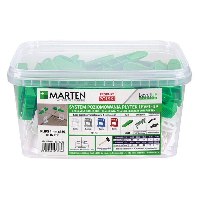 Marten system poziomowania Level Up bramka 1mm 150 sztuk + klin 50 sztuk
