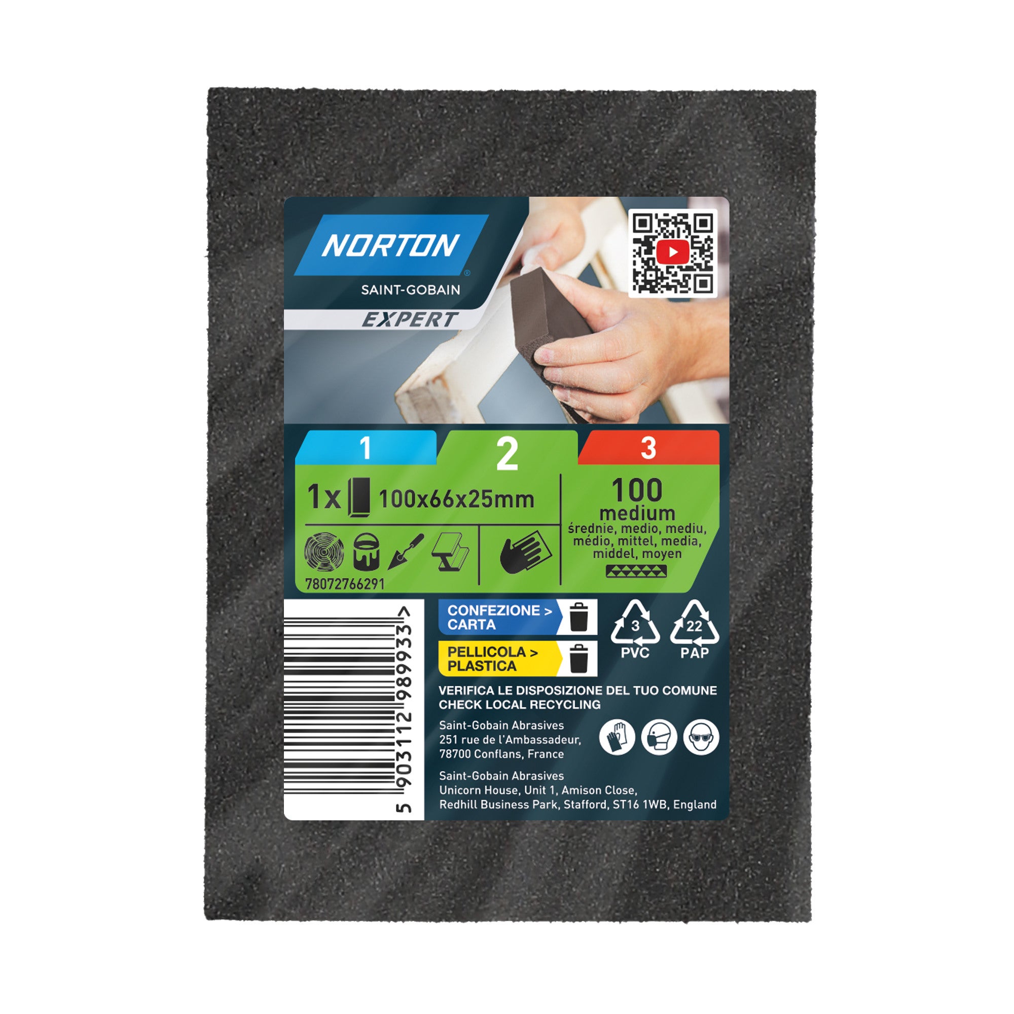 Gąbka ścierna 4-stronna 100x68,5x27 mm P180