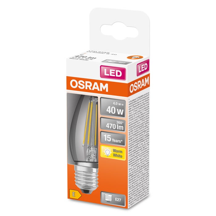 Żarówka LED typu filament E27, świeczka, 4W, 470Lm, 2700K, OSRAM