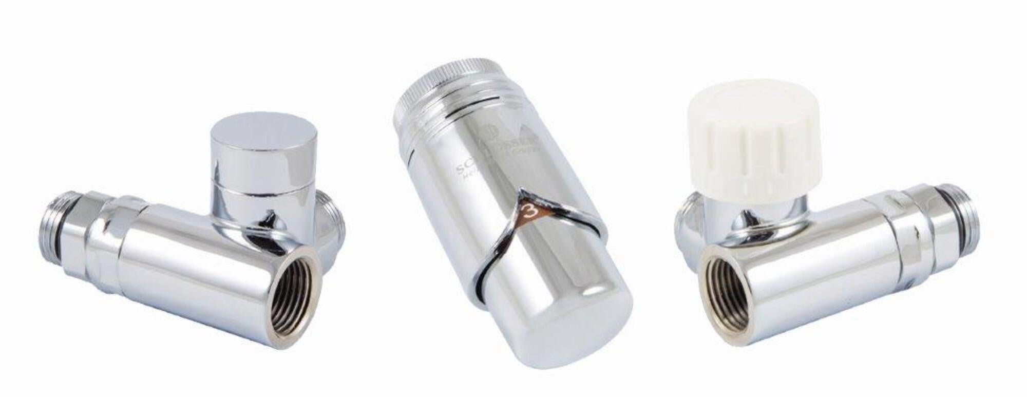 Zestaw termostatyczny trójników do grzałki elektrycznej, prawy, z korkiem i złączkami do PEX, chrom