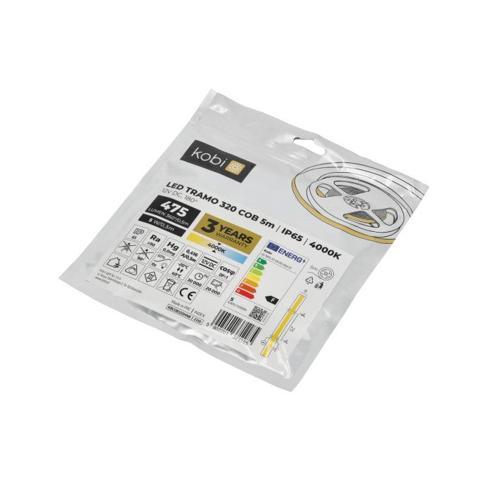 Taśma LED 12V COB 10W 1000LM/M 4000K IP65 5m KO 7