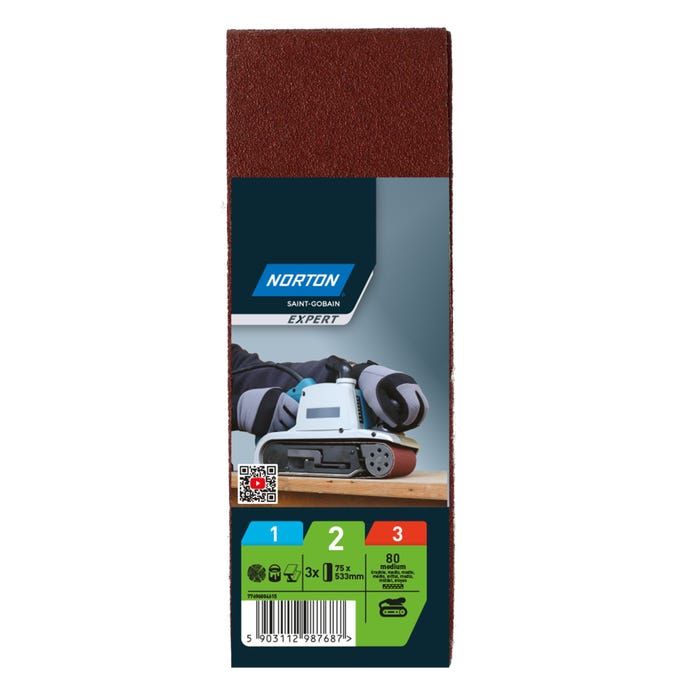Taśma ścierna bezkońcowa 75x533 mm P80, 3 szt.