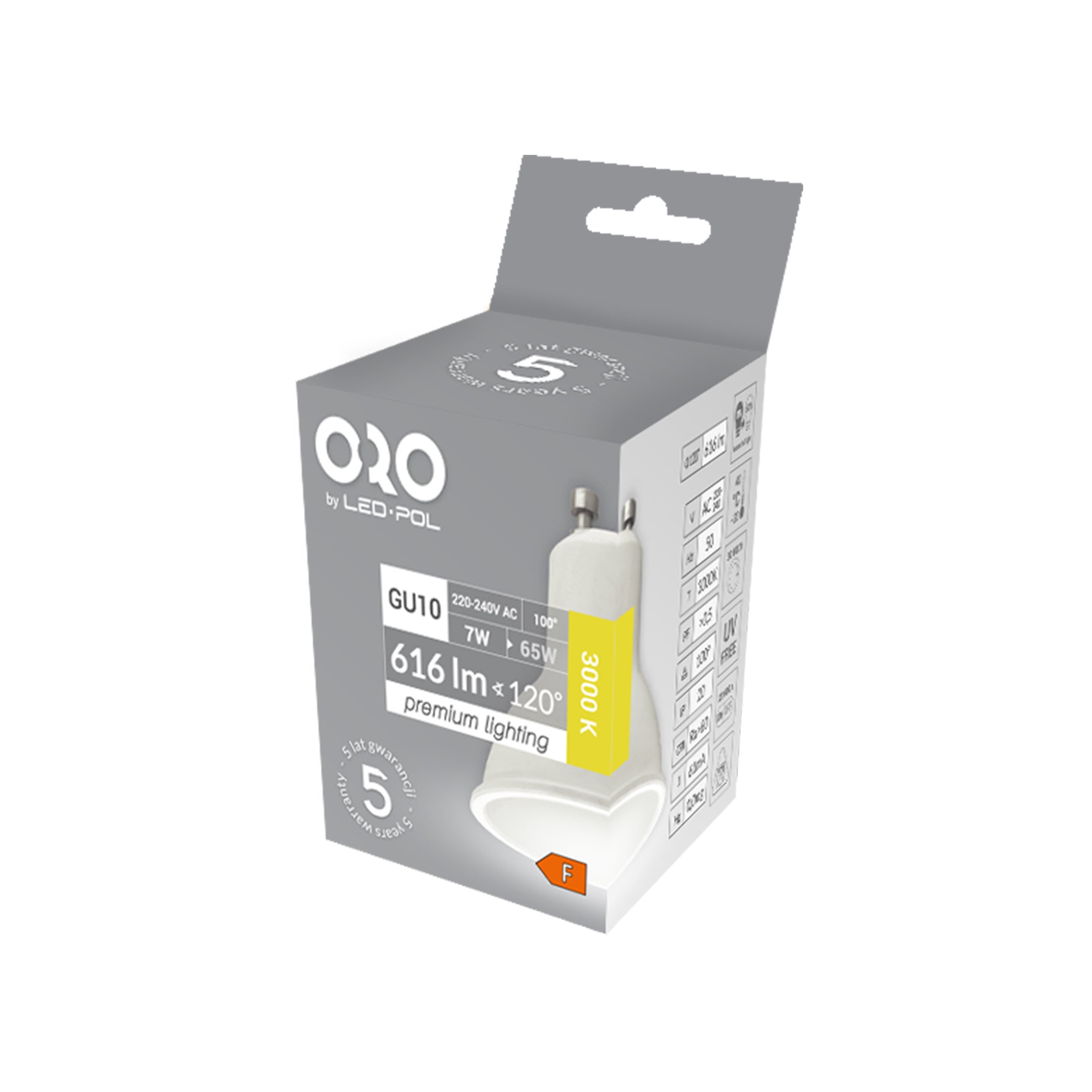 Żarówka LED GU10 7W 616lm 3000K 3