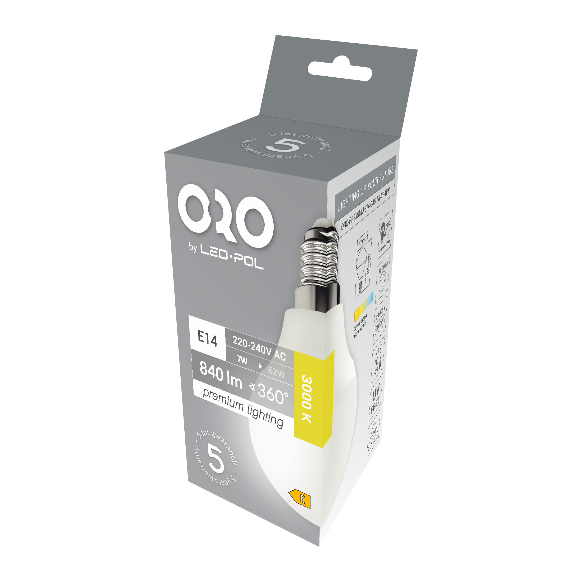 Żarówka LED E14 kulka 7W 840lm 3000K 3