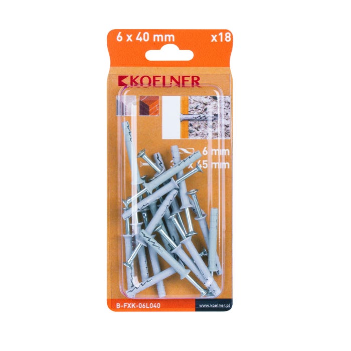 Kołek do szybkiego montażu 6x40mm z lejkiem 18 szt.