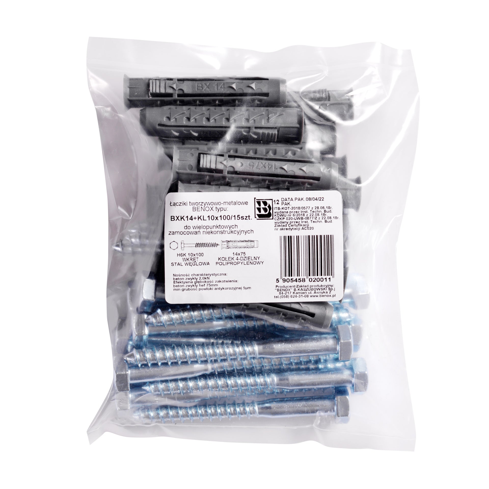 Kołek rozporowy fi 14 z wkrętem 10x100 mm (15 szt.) 1