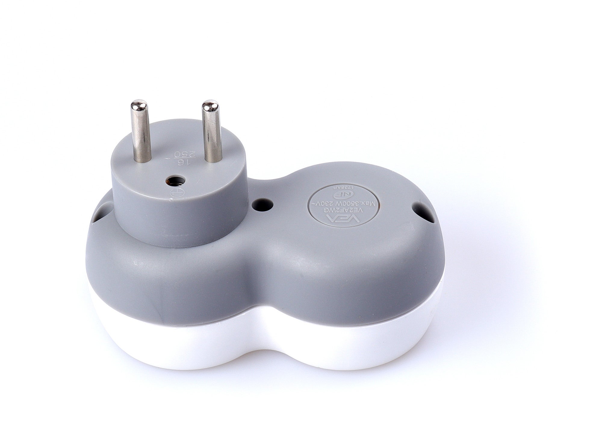 Rozgałęźnik elektryczny 2 gniazda z uziemieniem biało/szary 2