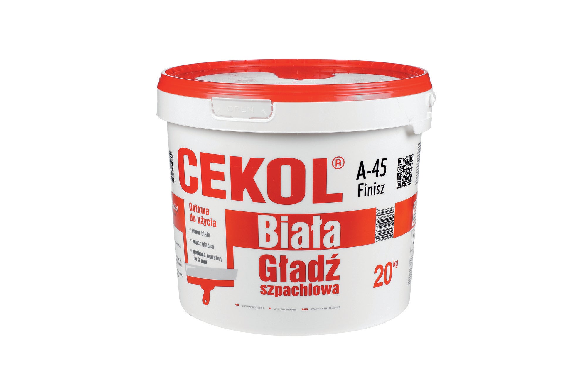 Gładź szpachlowa Cekol A-45 Finisz 20 kg, biała 0