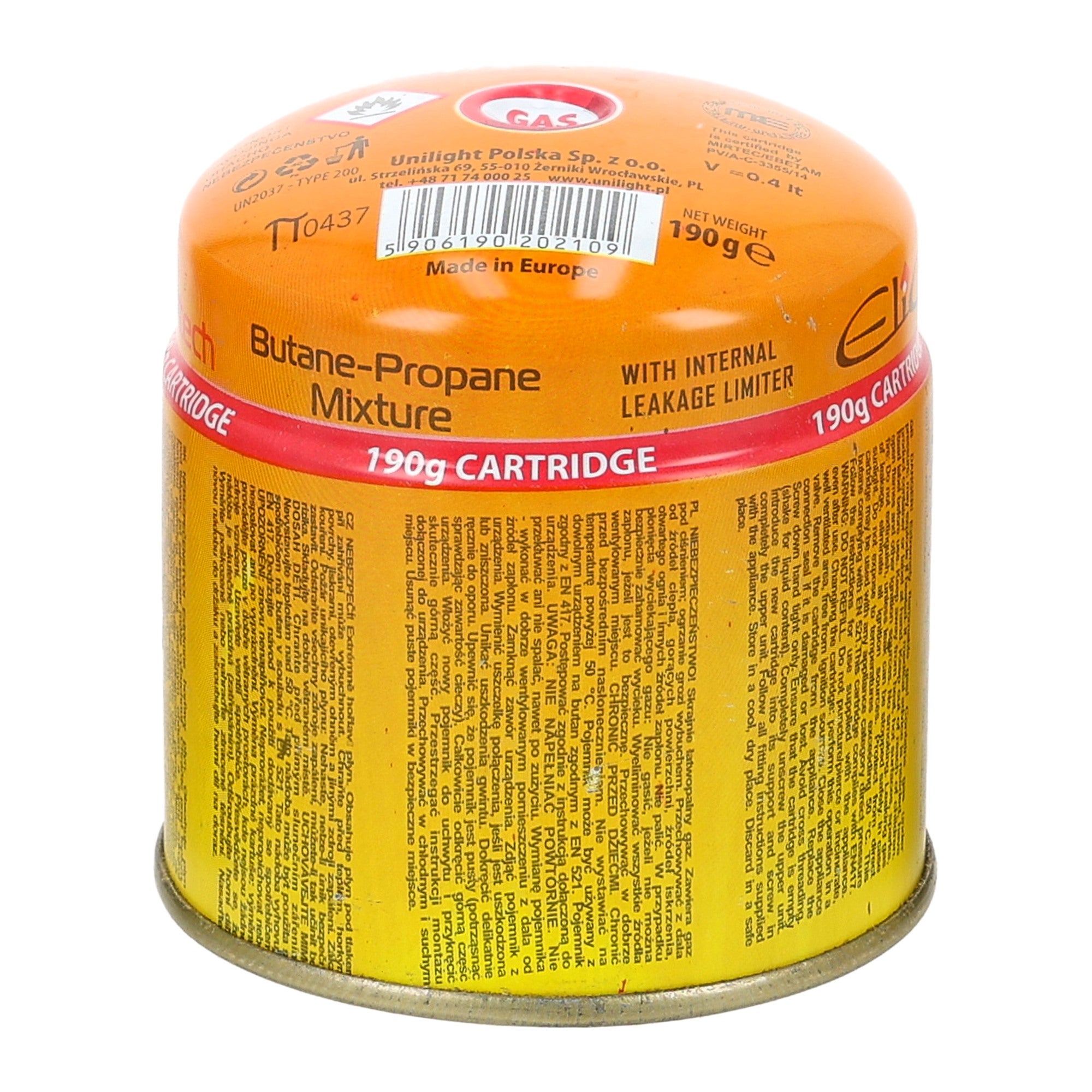 Nabój z gazem propan-butan ELICO 190 g, bez zaworu