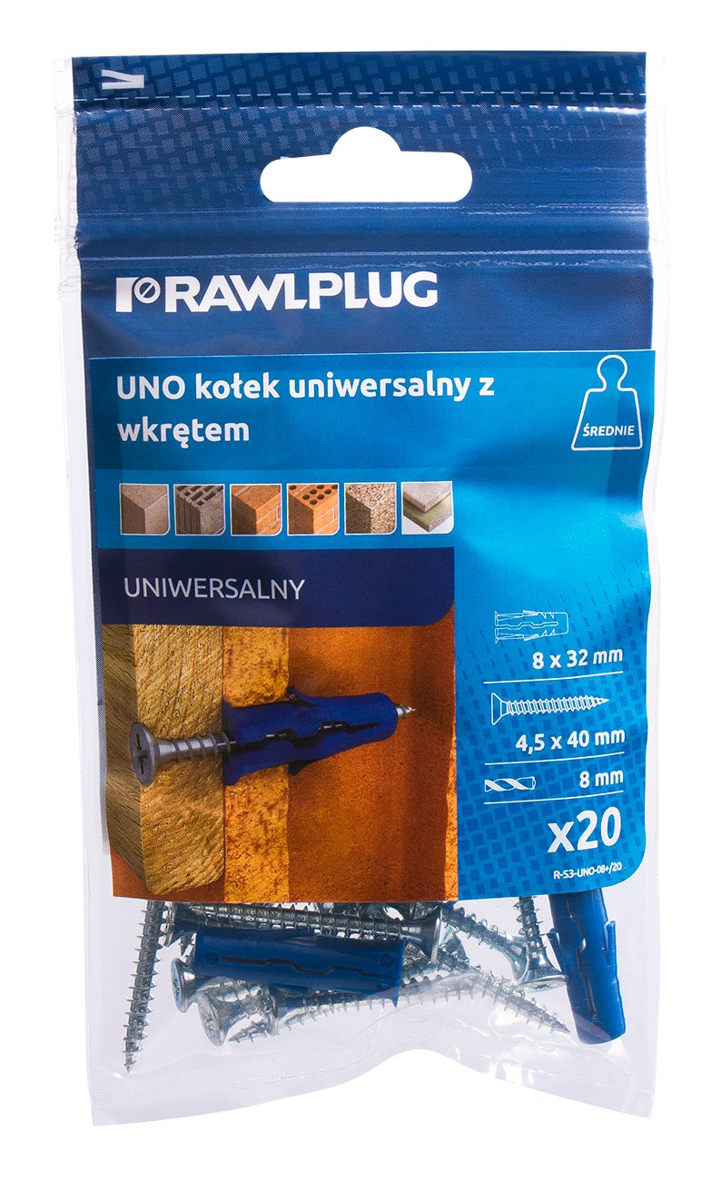 Kołek uniwersalny UNO 8x32 mm z wkrętem 4.5x40 mm (20 szt.) 1