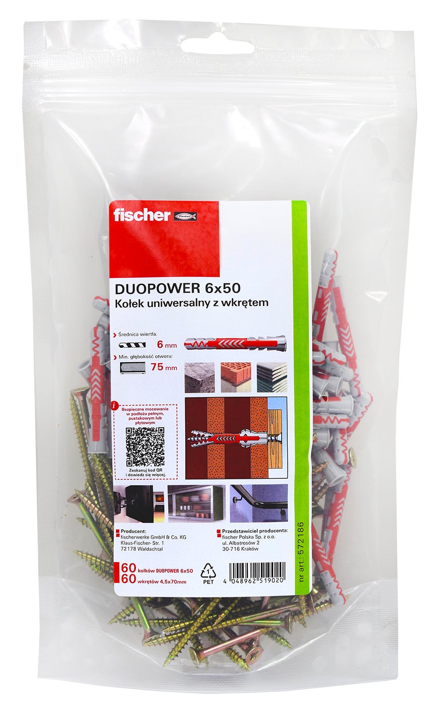 Kołek uniwersalny DUOPOWER 6x50 mm z wkrętem 60 szt. 1