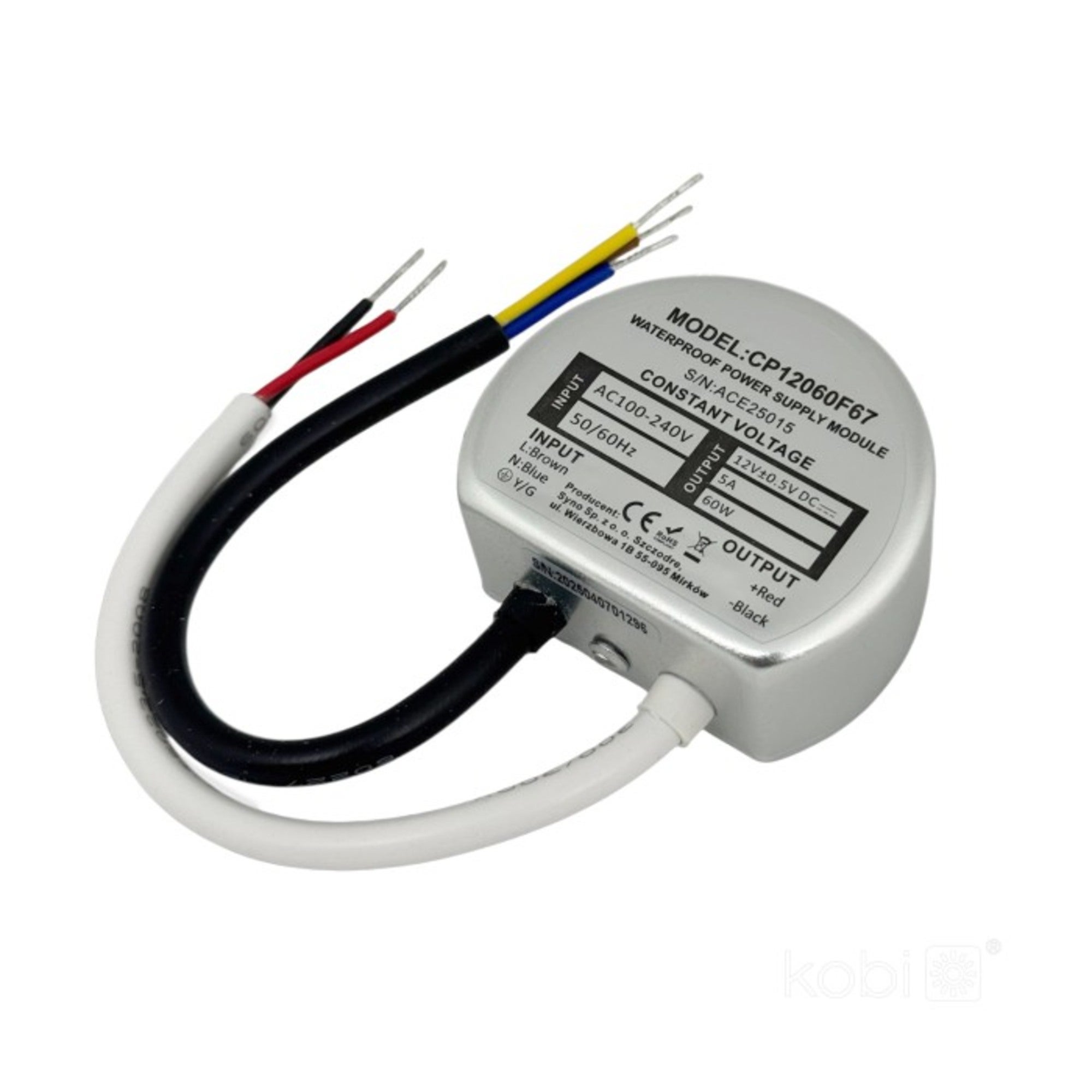 Zasilacz do taśm LED 60W 12V IP67 po puszki fi 60 mm