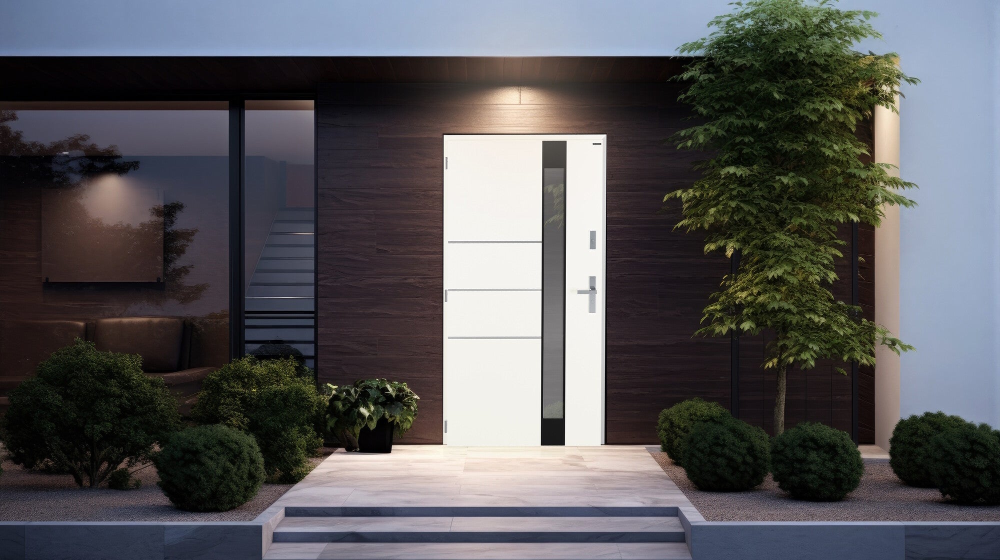 Drzwi zewnętrzne Nex Vitre szyba z efektem lustro weneckie białe (RAL 9010) 90 lewe 1