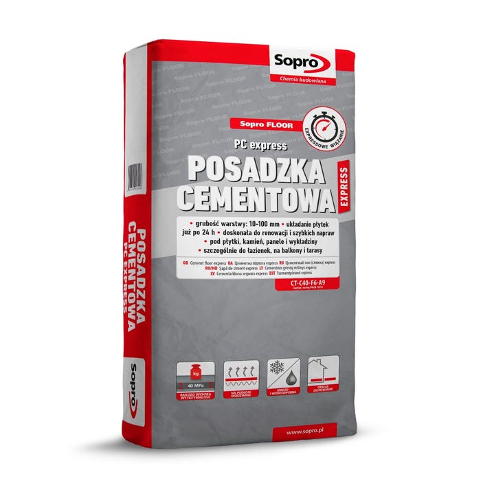Jastrych cementowy Sopro PC Express 25 kg, podkład podłogowy szybkowiążący, 10-100 mm