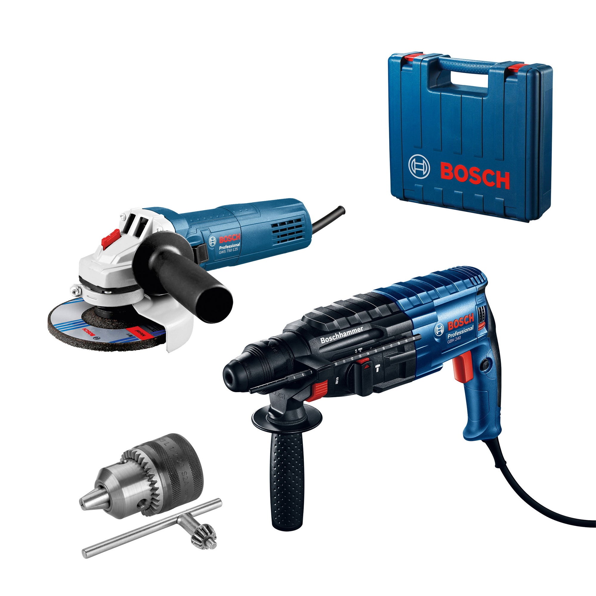 Młotowiertarka GBH240 i szlifierka GWS750S Bosch Professional 0